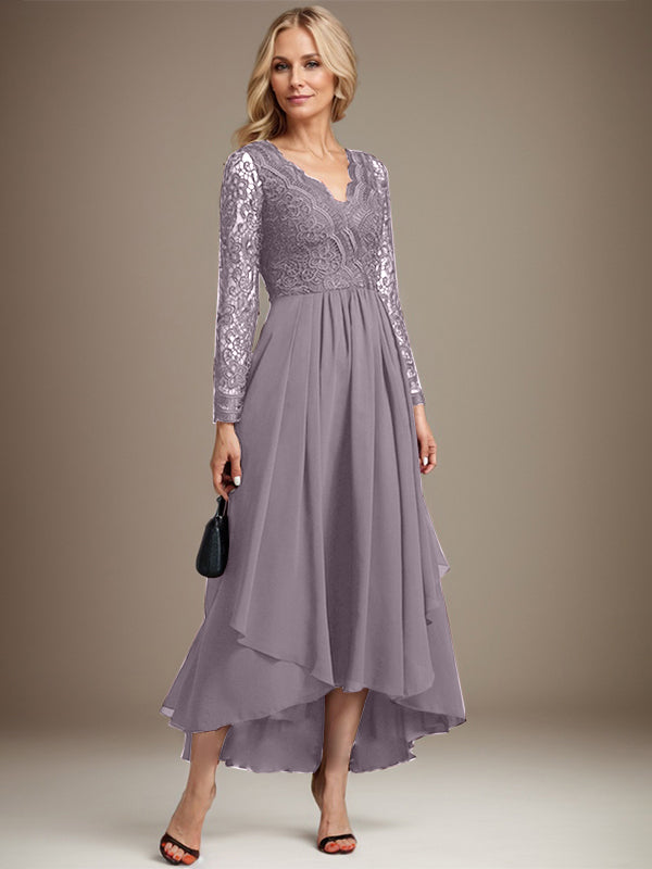 A-Linie V-Ausschnitt Asymmetrisches Chiffon-Kleid für die Brautmutter