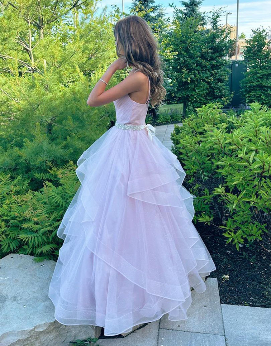 Roycebridal Salem | Vestido de fiesta de tul con volantes, escote en V y cinturón, corte A