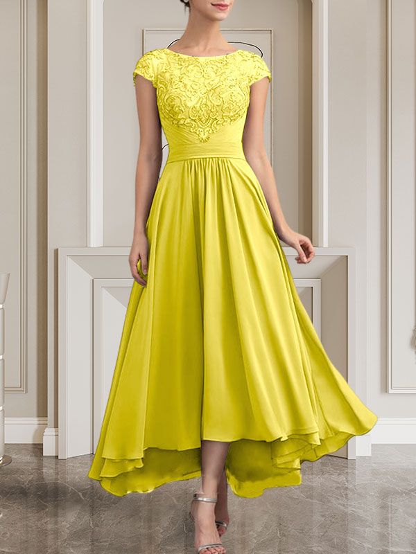 Vestido de gasa con encaje y lentejuelas para madre de la novia, corte A, largo hasta el suelo