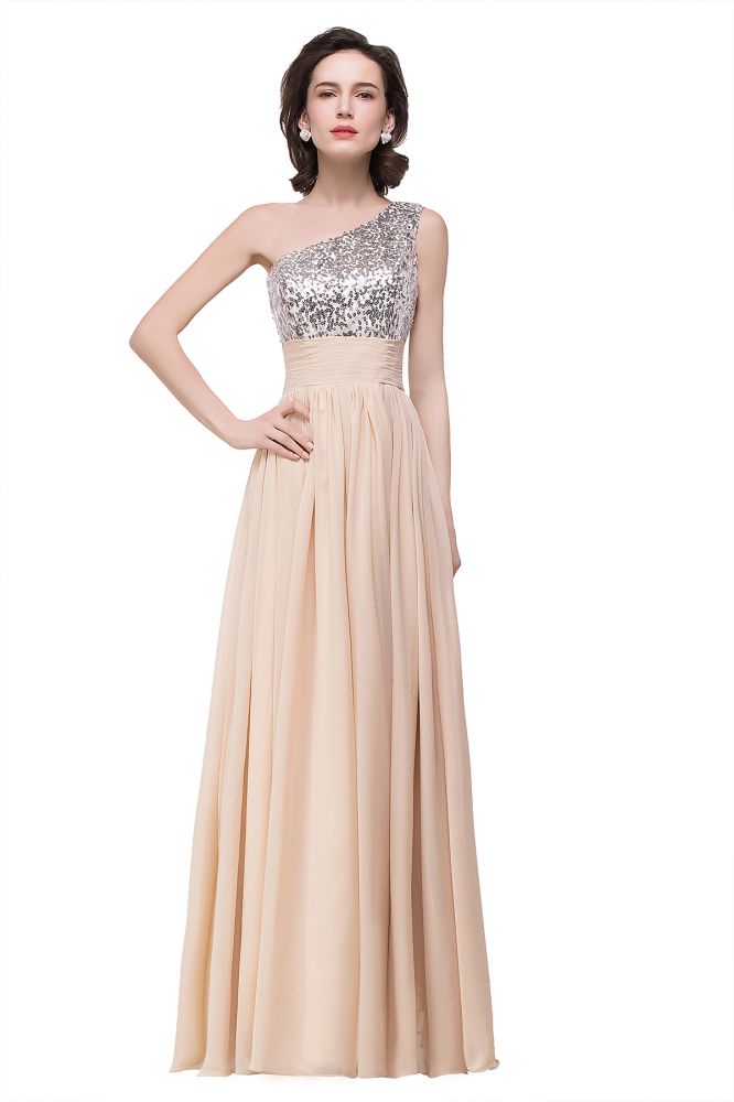 A-Linie Bodenlanges Chiffon-Abendkleid mit Pailletten