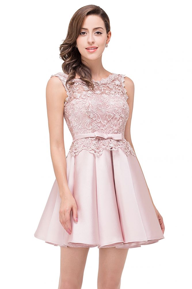 Knielanges A-Linien-Heimkehrkleid aus Satin mit Spitze
