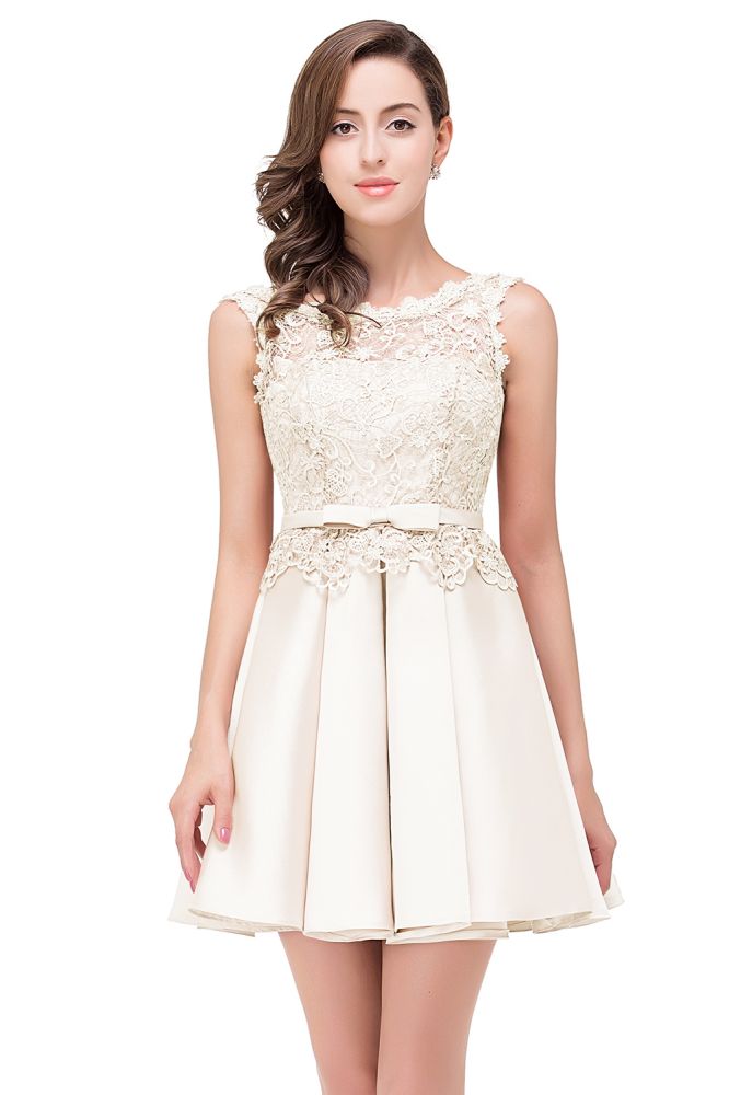 Knielanges A-Linien-Heimkehrkleid aus Satin mit Spitze