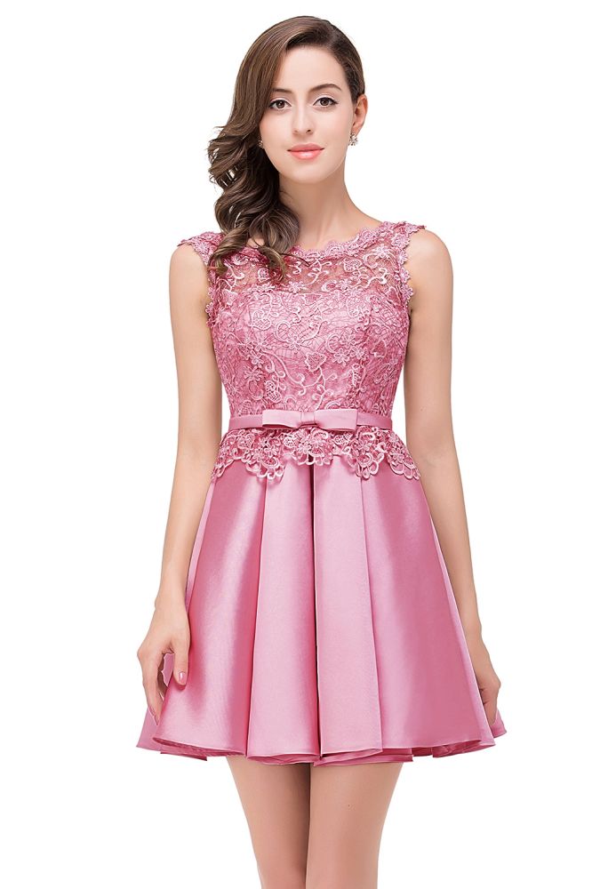 Knielanges A-Linien-Heimkehrkleid aus Satin mit Spitze