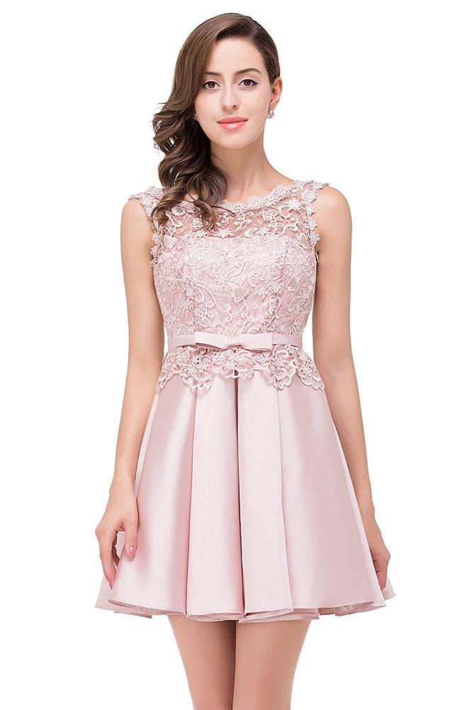 Knielanges A-Linien-Heimkehrkleid aus Satin mit Spitze