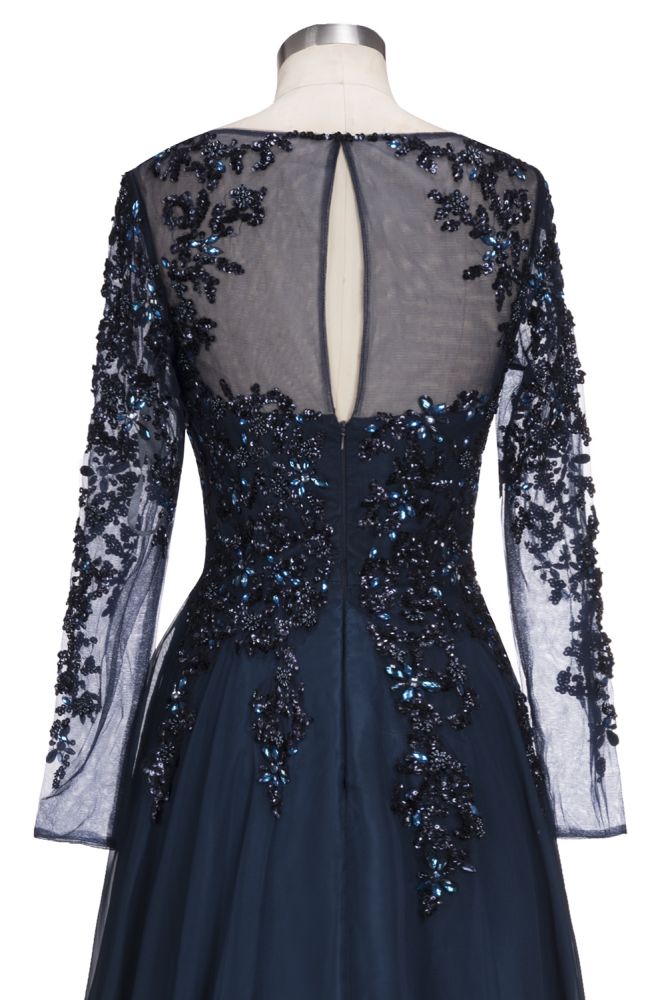 Vestidos de fiesta de tul con cristales, corte A, mangas largas y talla grande, hasta el suelo