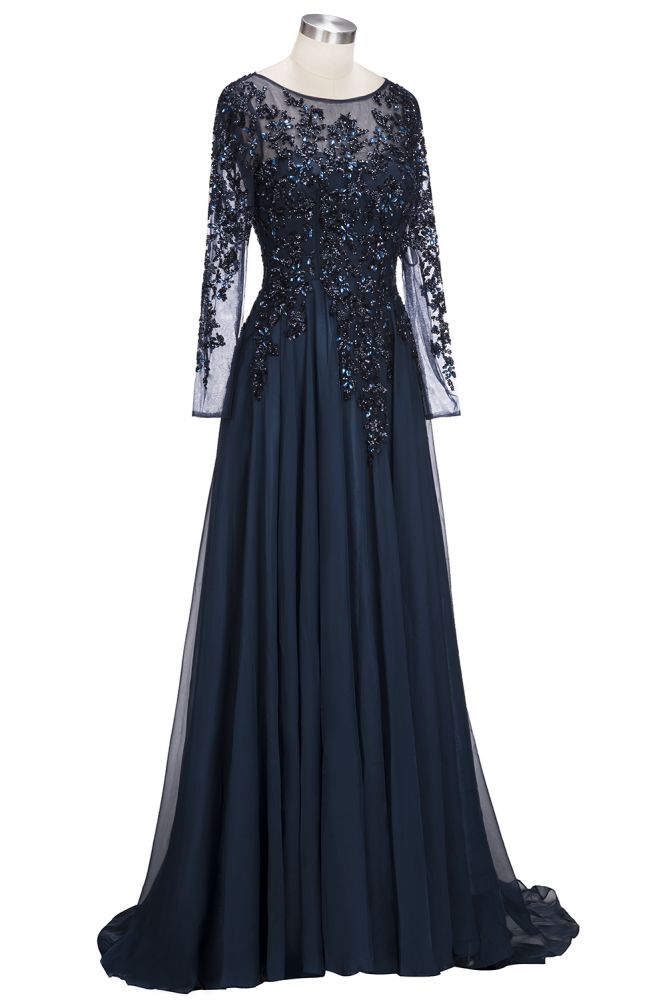 Vestidos de fiesta de tul con cristales, corte A, mangas largas y talla grande, hasta el suelo