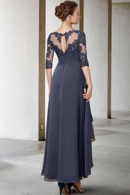 Vestido de madre de la novia de corte A, talla grande, largo hasta los tobillos, de gasa, con encaje y media manga