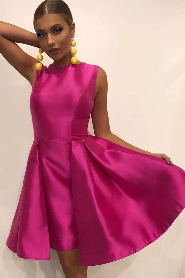 A-Linie Rundhals Plissee Weiß Satin Homecoming Partykleid