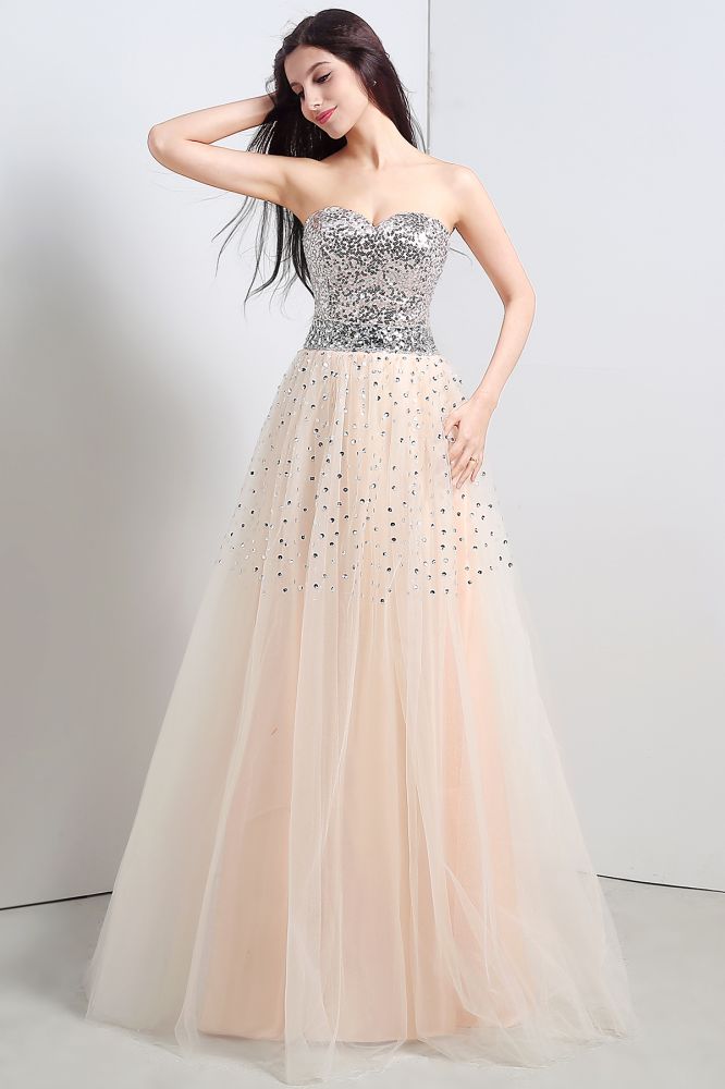 A-line Strapless Tulle Party Dress With Sequined