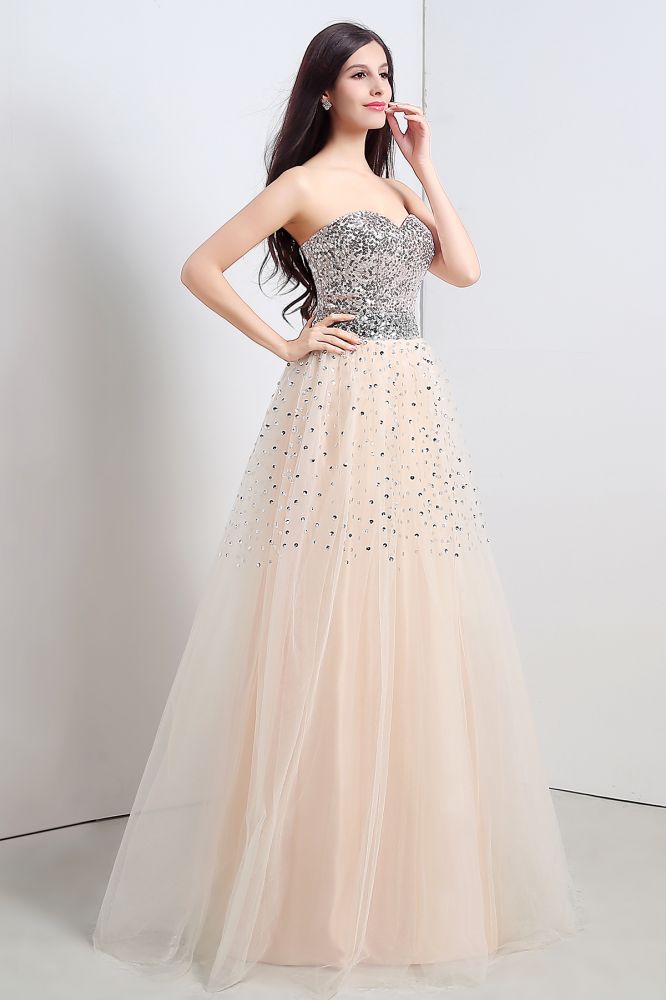 A-line Strapless Tulle Party Dress With Sequined