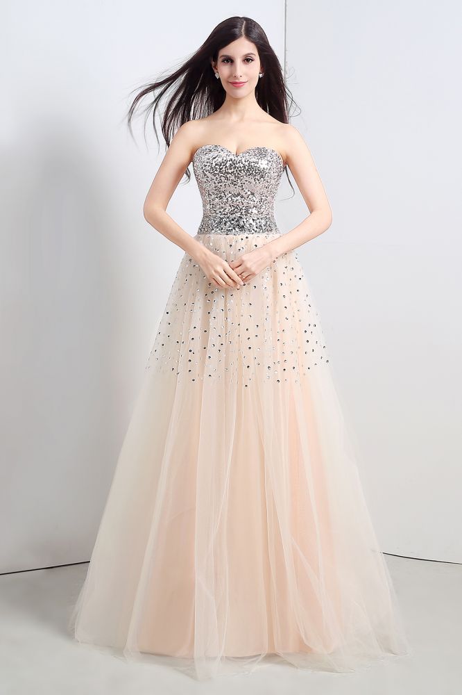 A-line Strapless Tulle Party Dress With Sequined