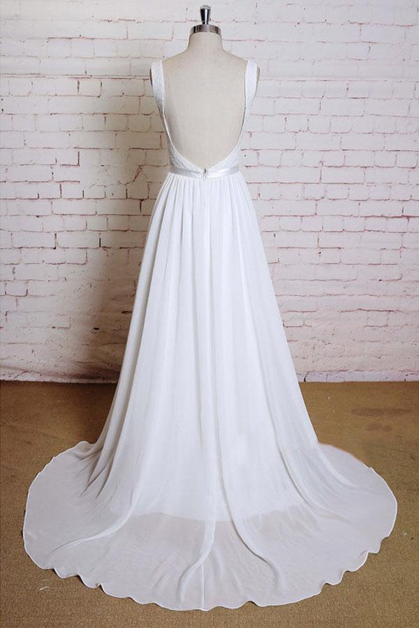 A-Linie Träger Hofschleppe Chiffon Applikationen Rückenfrei Brautkleider