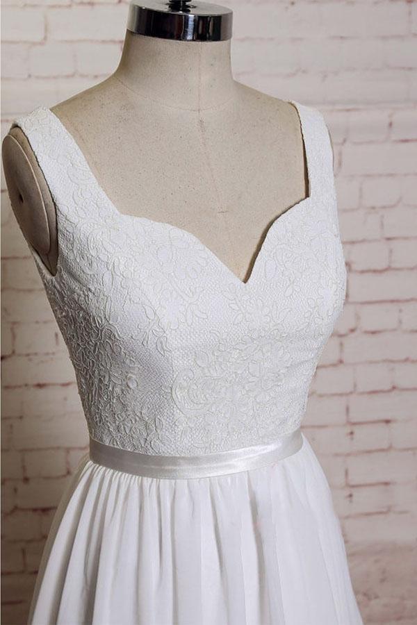 A-Linie Träger Hofschleppe Chiffon Applikationen Rückenfrei Brautkleider