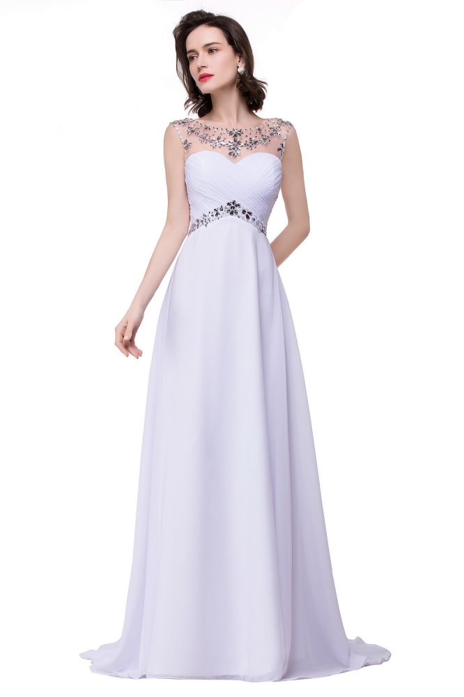 Vestido de noche de gasa con cristales y escote en forma de corazón