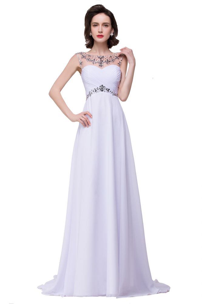 Vestido de noche de gasa con cristales y escote en forma de corazón