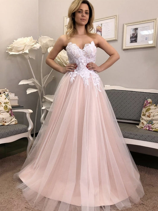 Vestidos de graduación formales de tul con escote en forma de A y encaje, vestidos largos de fiesta