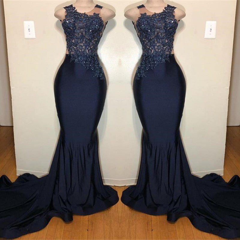 Off The Shoulder Sleeveless Mermaid Prom Dress with Intricate Appliques