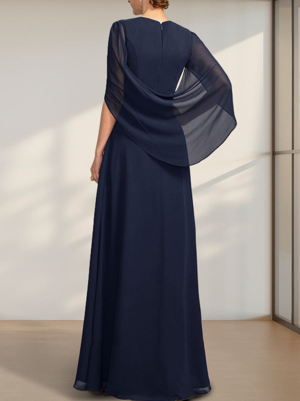 A-Linie V-Ausschnitt Bodenlang Chiffon Kleid für die Brautmutter mit Plissee