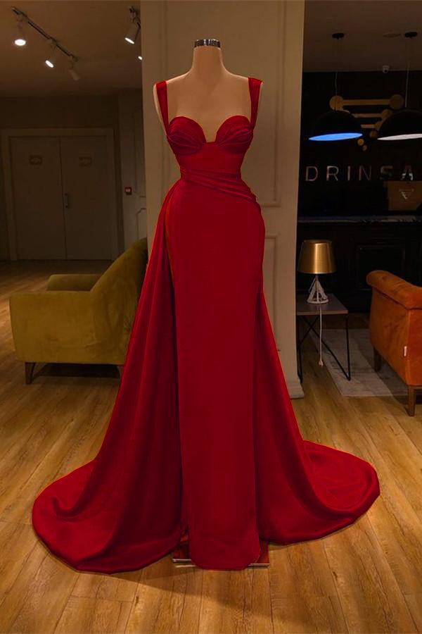 Stunning Long Sweetheart Mermaid Satin Prom Dresses with High Slit