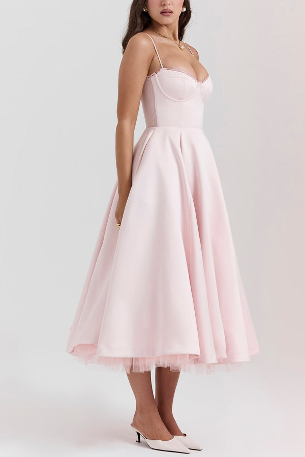Ärmelloses Tutu-Maxikleid mit Strumpfhaltern und V-Ausschnitt