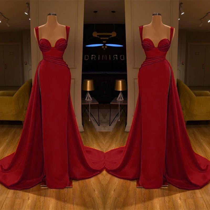 Stunning Long Sweetheart Mermaid Satin Prom Dresses with High Slit
