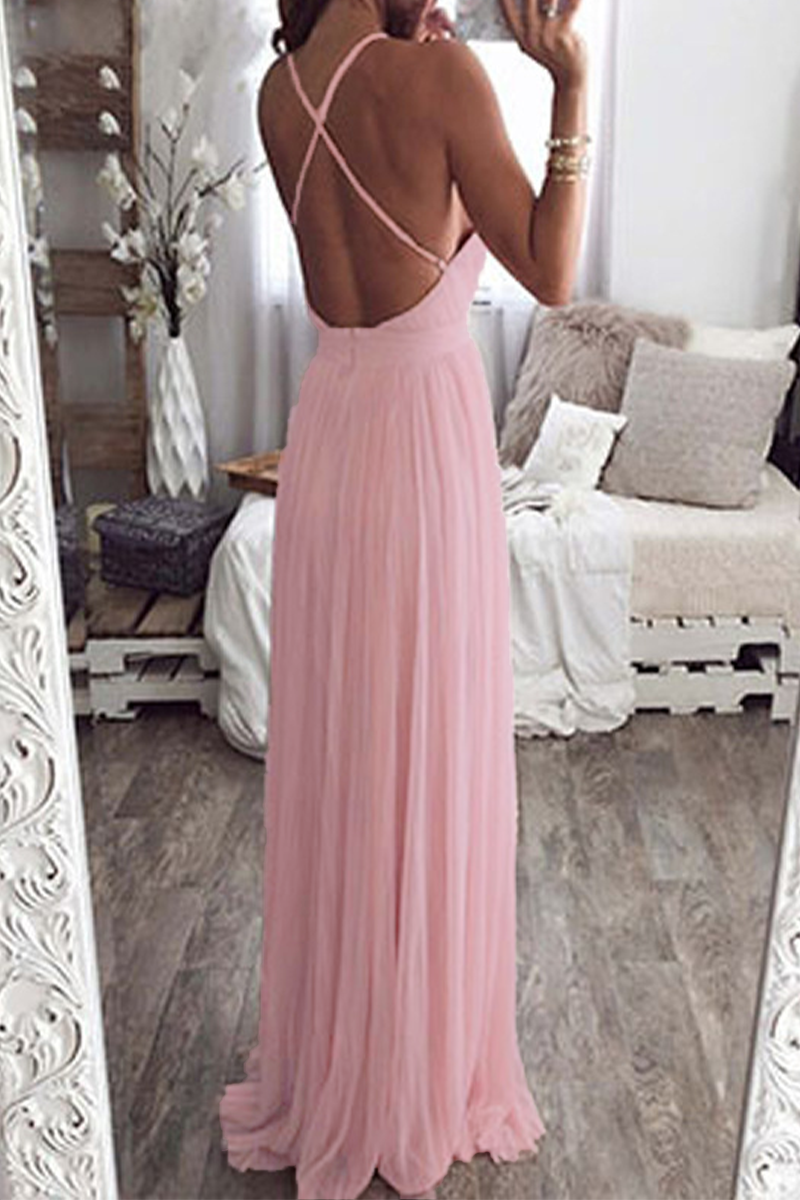 Vestidos de noche sexys de color sólido con espalda descubierta y escote en V de malla