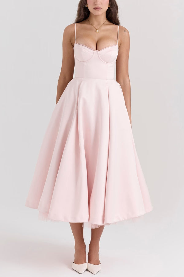 Ärmelloses Tutu-Maxikleid mit Strumpfhaltern und V-Ausschnitt