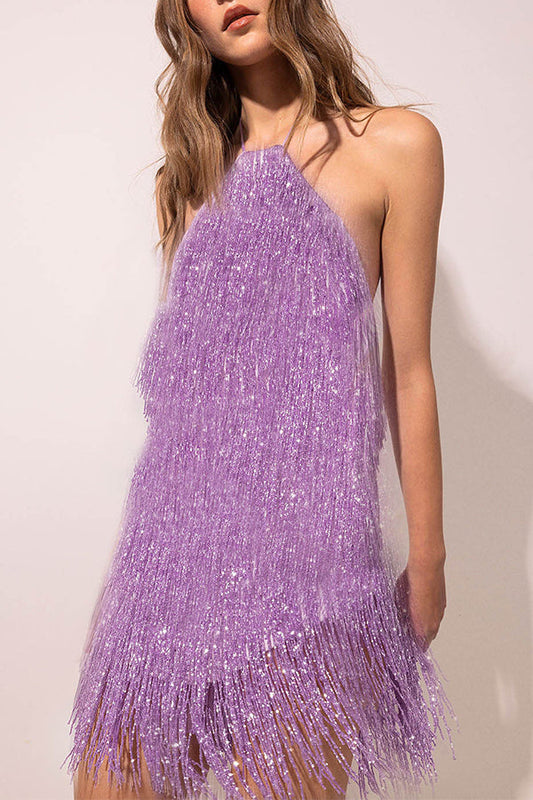 Vestido midi sin mangas con borlas y tirantes