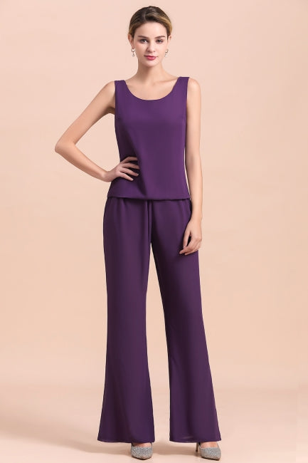 Mono de gasa color uva con tirantes y cuentas para madre de la novia, asequible, en línea, con chal