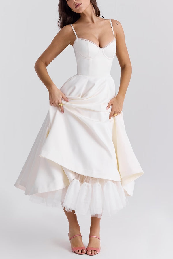 Ärmelloses Tutu-Maxikleid mit Strumpfhaltern und V-Ausschnitt