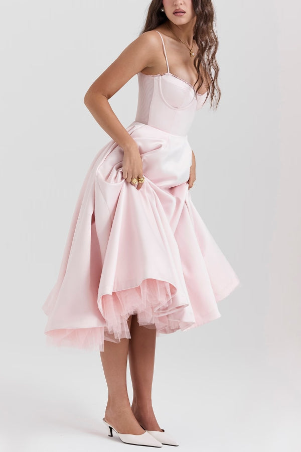 Ärmelloses Tutu-Maxikleid mit Strumpfhaltern und V-Ausschnitt