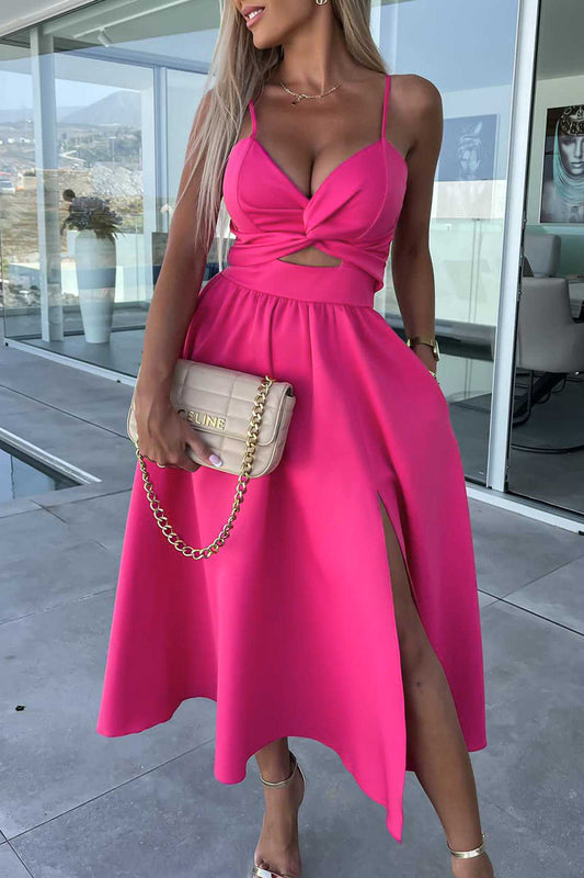 Vestidos de noche sexis de celebridades, lisos, con bolsillos ahuecados y abertura con escote en V.