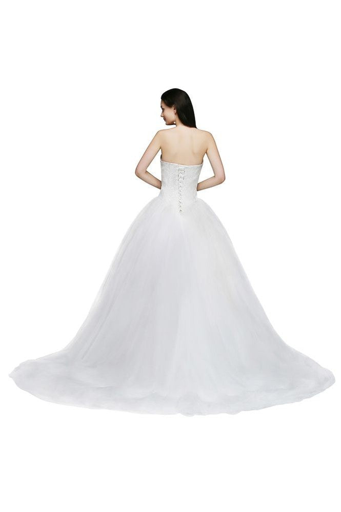 Ball Gown Lace Sweetheart Tulle Wedding Dress