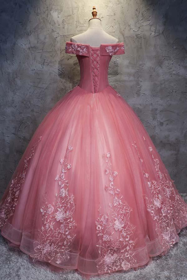 Vestido de novia de tul con hombros descubiertos y apliques