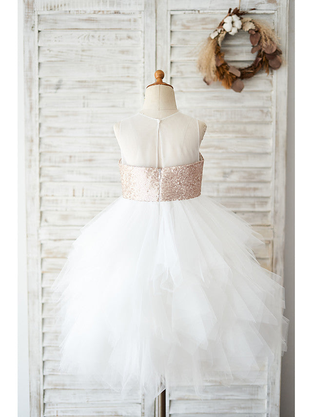 Ball Gown Tulle Sequined Sleeveless Jewel Neck Wedding Birthday Flower Girl Dresses