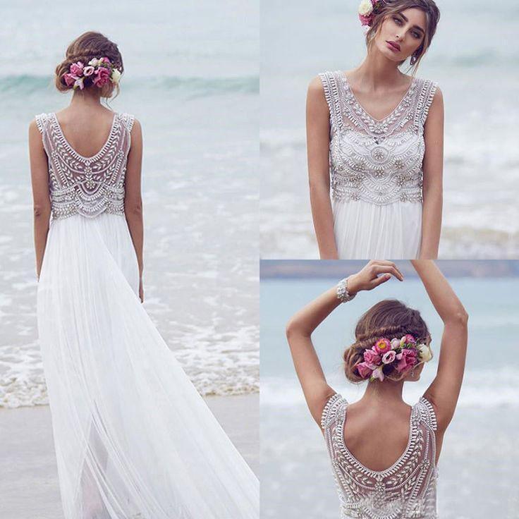 Beach Wedding Dresses A-line V-neck Short Train Sexy Bridal Gown