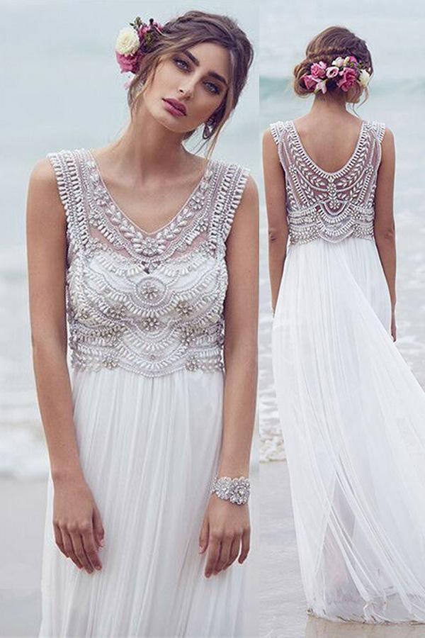 Beach Wedding Dresses A-line V-neck Short Train Sexy Bridal Gown