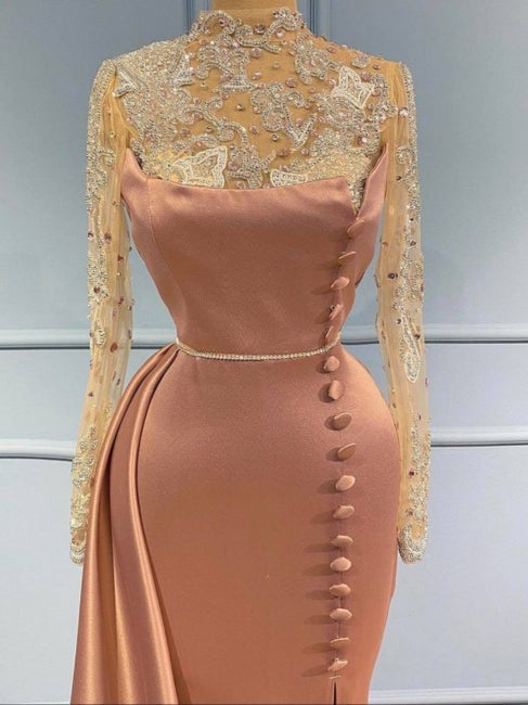 Hermosos vestidos de noche largos con mangas de encaje.