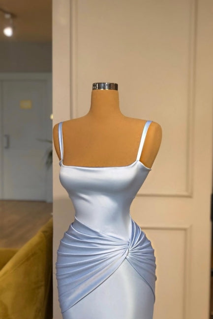 Hermosos vestidos de noche largos de sirena azul con tirantes sencillos para fiesta