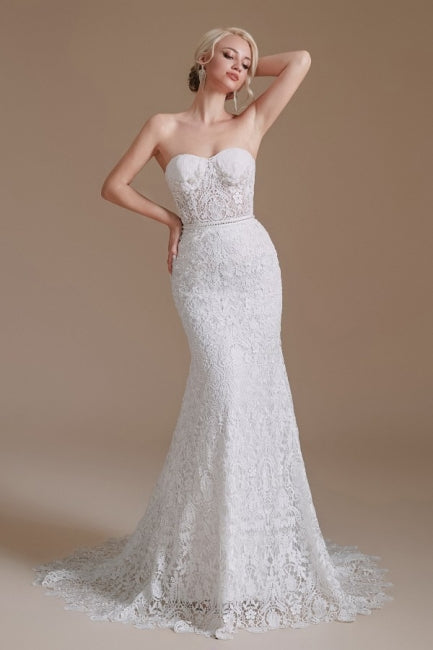 Hermosos vestidos de novia de encaje hasta el suelo, sin mangas, estilo sirena, con hombros descubiertos y apliques