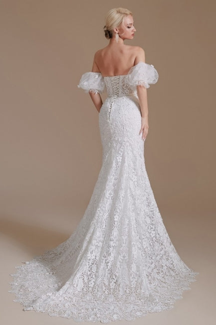 Hermosos vestidos de novia de encaje hasta el suelo, sin mangas, estilo sirena, con hombros descubiertos y apliques