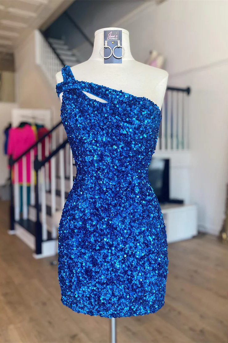Wunderschöne One-Shoulder-Pailletten-ärmellose kurze Homecoming-Kleider