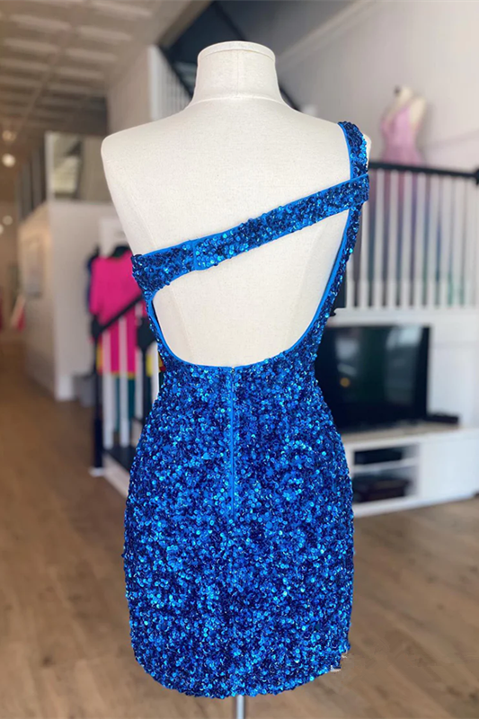 Wunderschöne One-Shoulder-Pailletten-ärmellose kurze Homecoming-Kleider