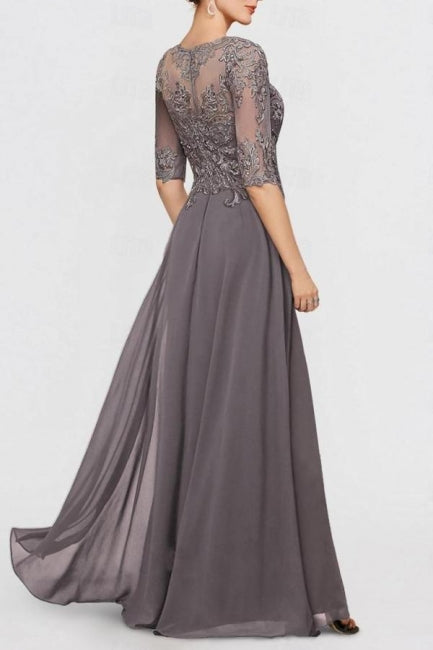 Wunderschönes zweiteiliges Kleid für die Brautmutter, Chiffon, U-Ausschnitt, halbe Ärmel, Brautjungfernkleider mit Applikationen