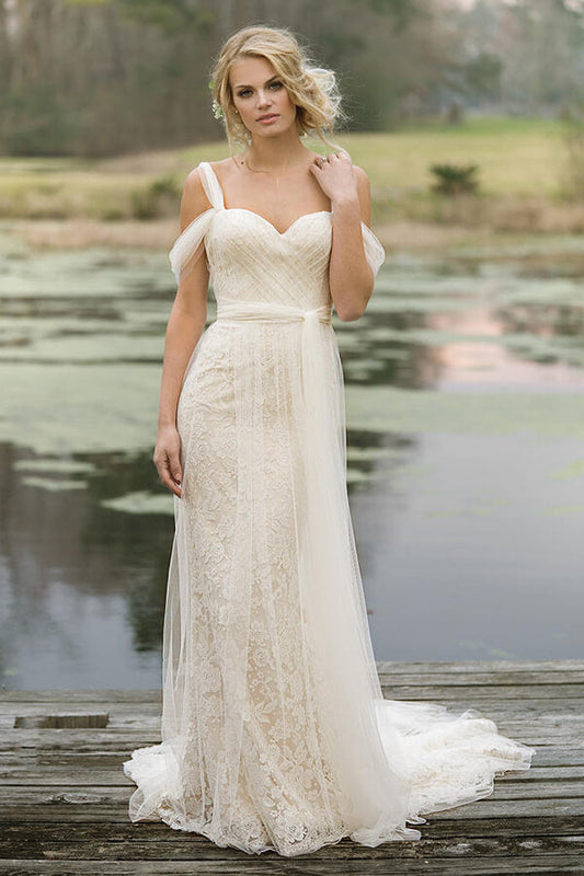 Bestes langes Etui-Brautkleid aus Spitzentüll