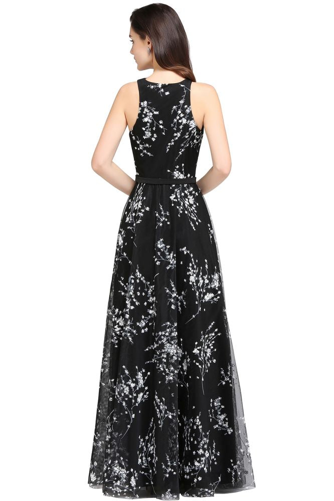 Vestidos de noche negros largos de corte A sin mangas