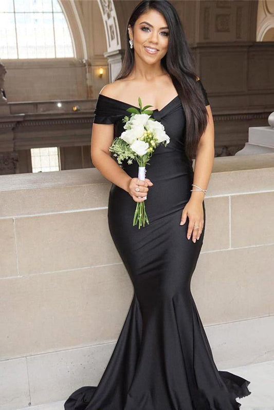 Schwarzes langes schulterfreies rückenfreies Meerjungfrau-Ballkleid