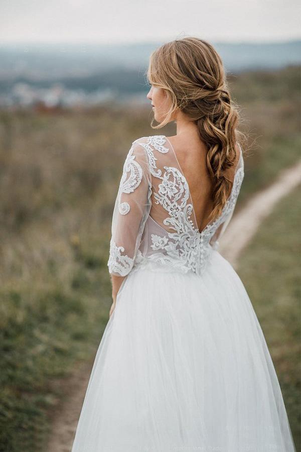 Boho Wedding Dress Low Open Back Bridal Gown Separates Wedding Dress