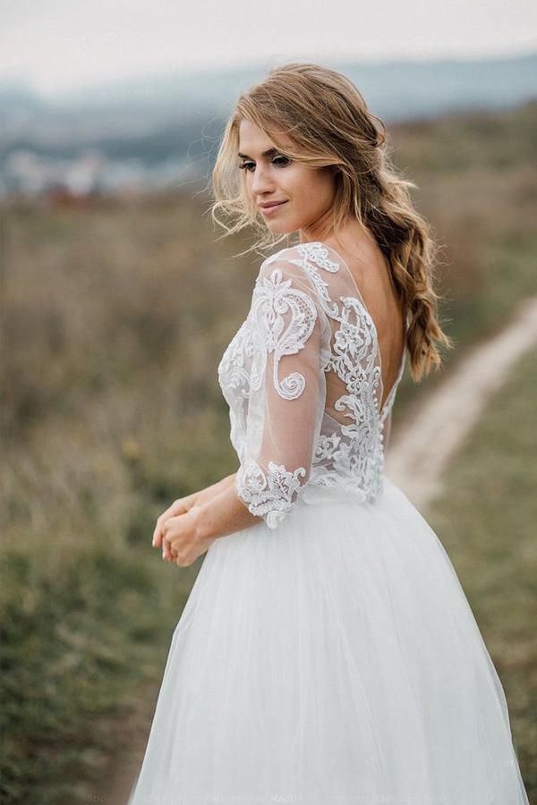 Boho Wedding Dress Low Open Back Bridal Gown Separates Wedding Dress