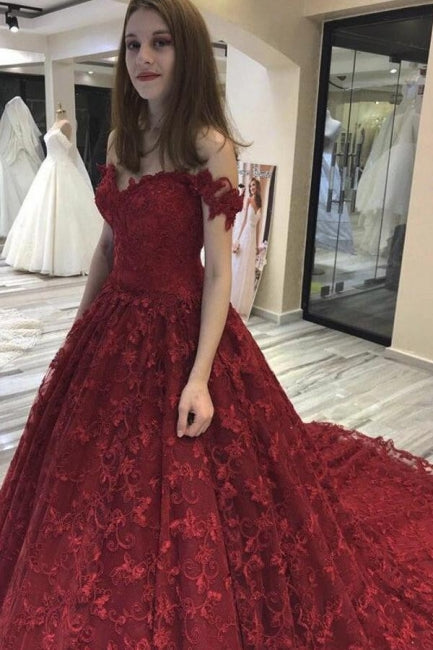 Bungudry Off-the-Shoulder A-Linie Brautkleider mit Spitze